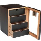 Ξύλινος Humidor Υγραντήρας πούρων Μαύρος Matte για 80-100 πούρα με 4 συρτάρια