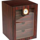 Ξύλινος Humidor Υγραντήρας πούρων Cherry Matte για 80-100 πούρα με 4 συρτάρια με τζάμι