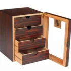 Ξύλινος Humidor Υγραντήρας πούρων Cherry Matte για 80-100 πούρα με 4 συρτάρια ανοιχτό πορτάκι