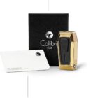 Gotham (Quantum) Τριπλός Jet με VCUT Αναπτήρας Πούρου Σε Χρυσό Χρώμα επαναγεμιζόμενος βουτανίου δίπλα στο κουτί του