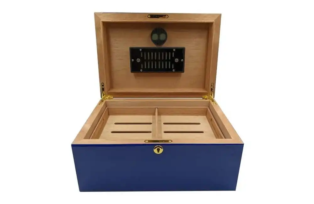 Ξύλινος Υγραντήρας humidor Cuban Flag σημαία Κούβας για 75 πούρα ξύλινος ανοιχτό καπάκι μπλε χρώμα