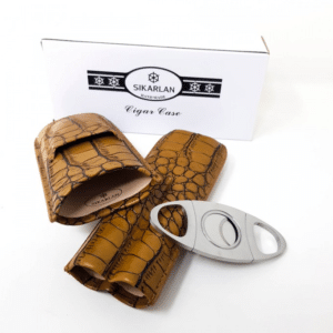 Πουροθήκη με μεταλλικό κόφτη για 2 Πούρα σε Καφέ Χρώμα