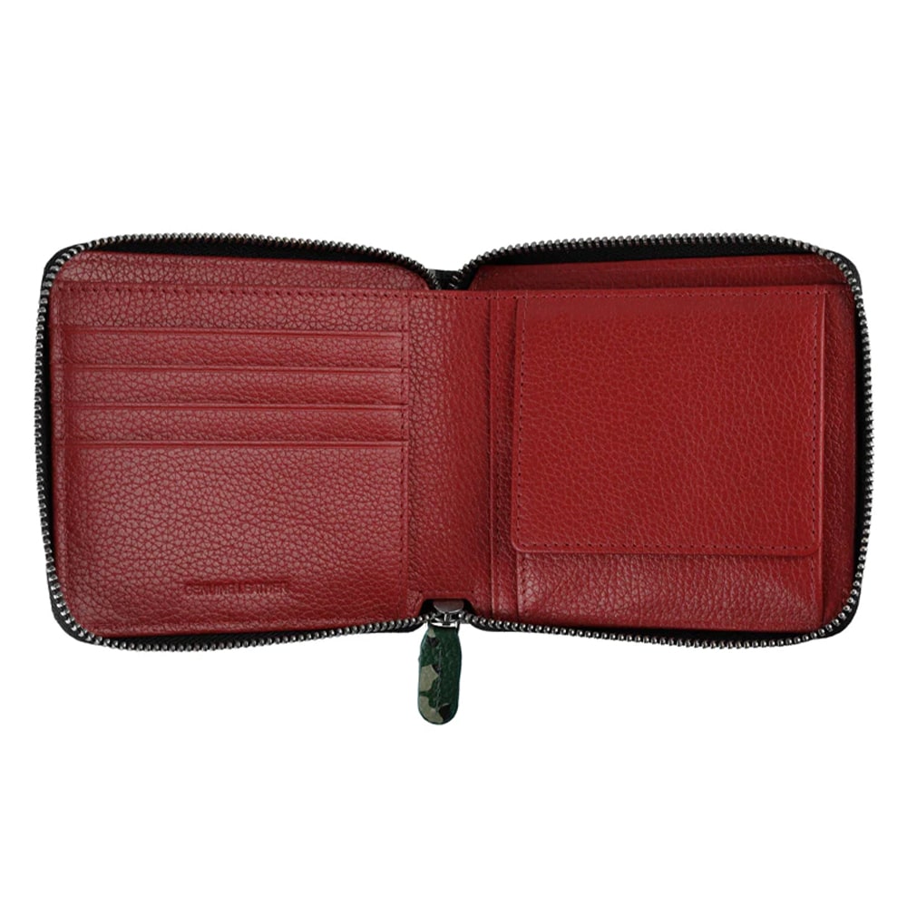 Δερμάτινο Πορτοφόλι Camo Πράσινο με Φερμουάρ ανοιχτό