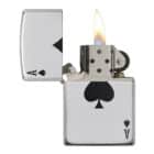 lucky ace αναπτήρας μεταλλικός ασημένιος ανοιχτός αναμμένος