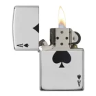 lucky ace αναπτήρας μεταλλικός ασημένιος ανοιχτός αναμμένος
