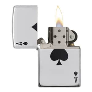 lucky ace αναπτήρας μεταλλικός ασημένιος ανοιχτός αναμμένος