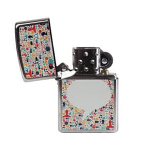 αναπτήρας μεταλλικός με σχέδια social media ανοιχτός