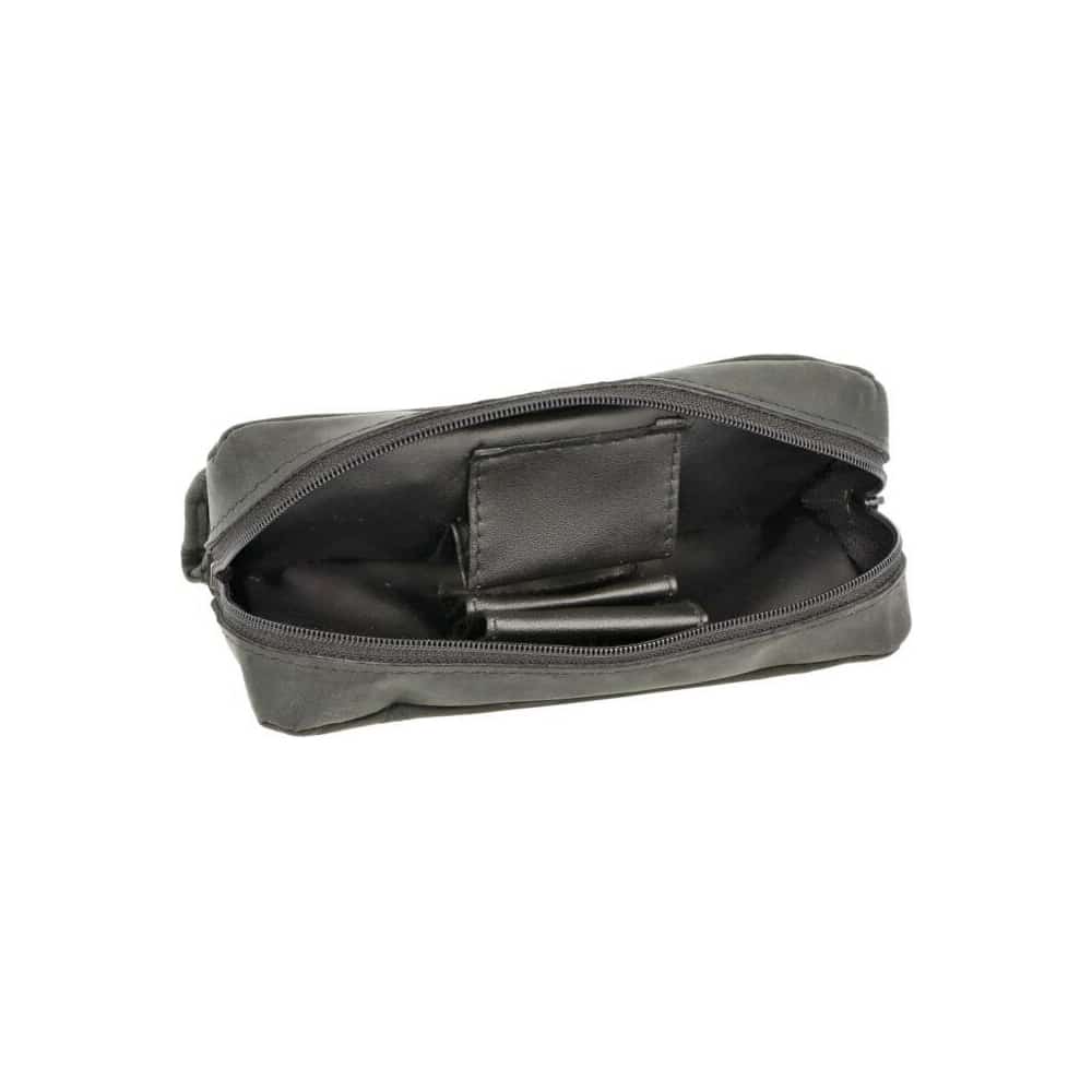 Μαύρη Διπλή Δερμάτινη Θήκη Πίπας καπνού ανοιχτή