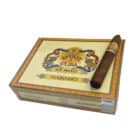 κουτί πούρων κρεμ κλειστό με ένα πούρο επάνω