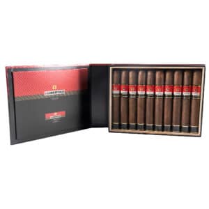 κουτί πούρων μαύρο κόκκινο γεμάτο με πούρα