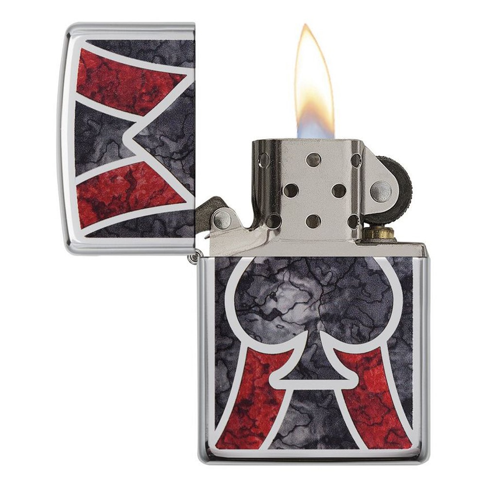Zippo αναπτήρας Ace of spades γκρι σχέδιο κόκκινες γραμμές