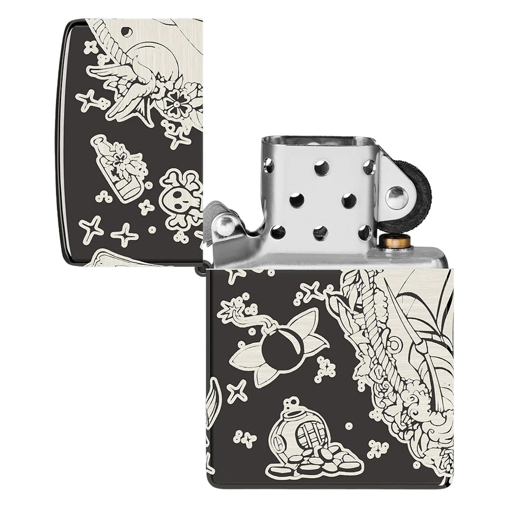 Zippo αναπτήρας tattoo theme σχέδιο άσπρο μαύρο χρώμα