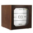 υγραντήρας πούρων καφέ χρώματος με ασημένια συρτάρια και υγρόμετρο