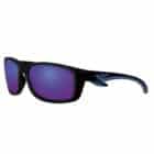 γυαλιά ηλίου με μαύρο σκελετό με μπλε λεπτομέρειες και μωβ φακούς τύπου καθρέφτη