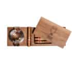 Σετ Σταχτοδοδειο Και Πουροθήκη θήκη πούρου ξύλινη ανοιχτό καφέ χρώμα με σχέδιο los fumadores επάνω πούρο γυάλινο σταχτοδοχείο