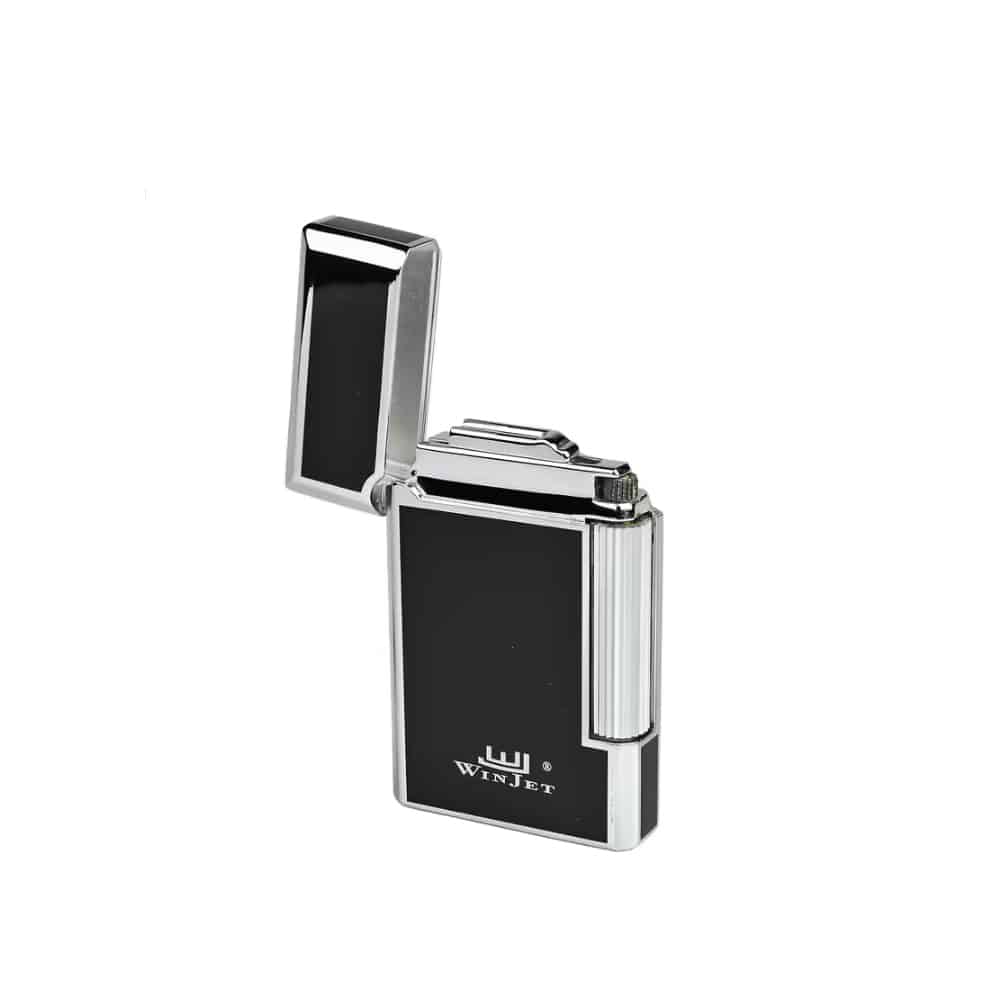 αναπτήρας πούρου μαύρος με ασημένιες λεπτομέρειες ανοικτός