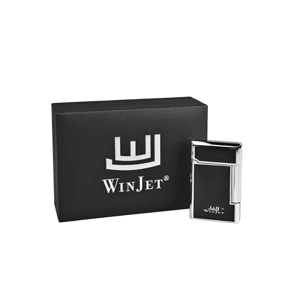 αναπτήρας πούρου μαύρος με ασημένιες λεπτομέρειες μαζί με το κουτί