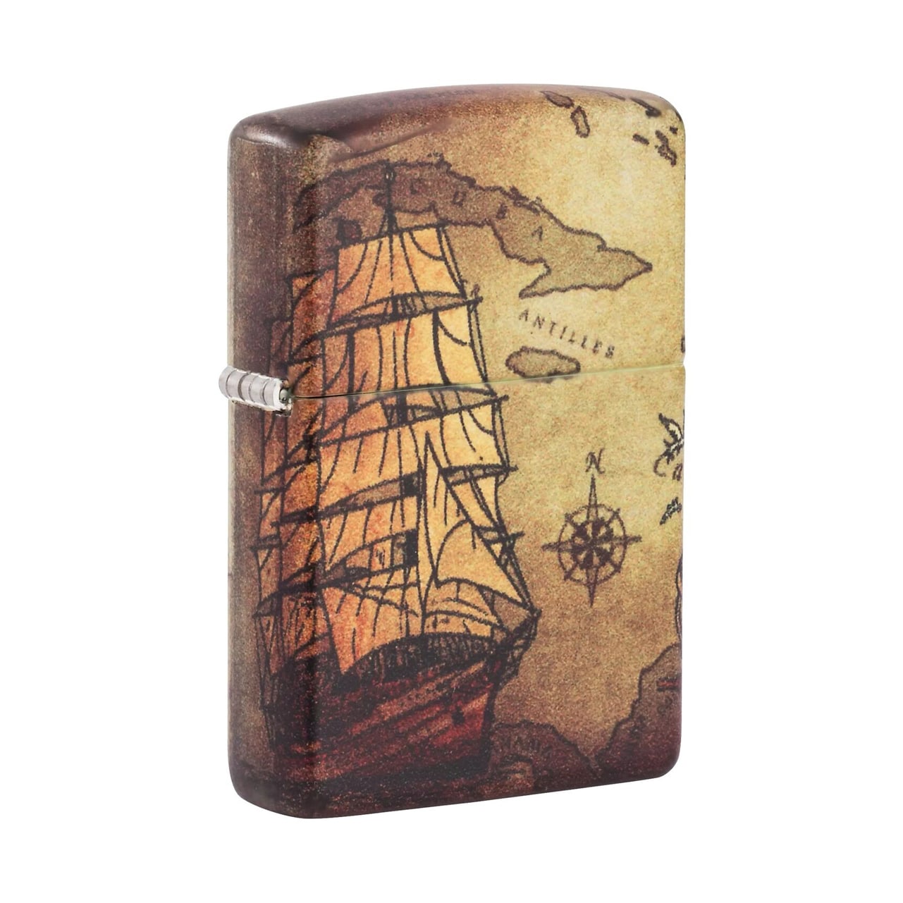 zippo Pirate Ship Design Αναπτήρας Pirate Ship Design Αναπτήρας με σχέδιο ναυτικό χάρτη πυξίδα πλοίο πειρατή κυνήγι θησαυρού επαναγεμιζόμενος βουτανίου
