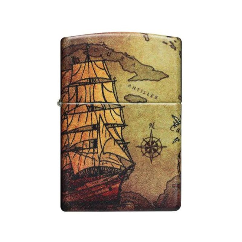 Pirate Ship Design Αναπτήρας με σχέδιο ναυτικό χάρτη πυξίδα πλοίο πειρατή κυνήγι θησαυρού επαναγεμιζόμενος βουτανίου