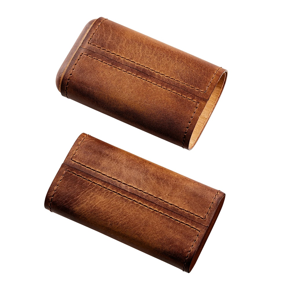 Πουροθήκη Δερμάτινη με Κέδρο, καφέ χρώμα, με ραφές