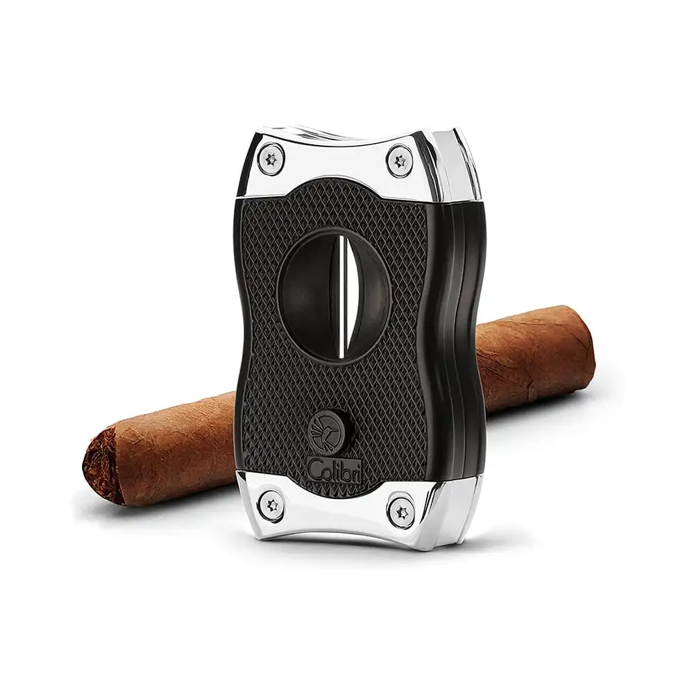 Πουροκόφτης V-CUT Black & Gold μεταλλικός κόφτης πούρων σε χρώμα μαύρο και ασημένιο