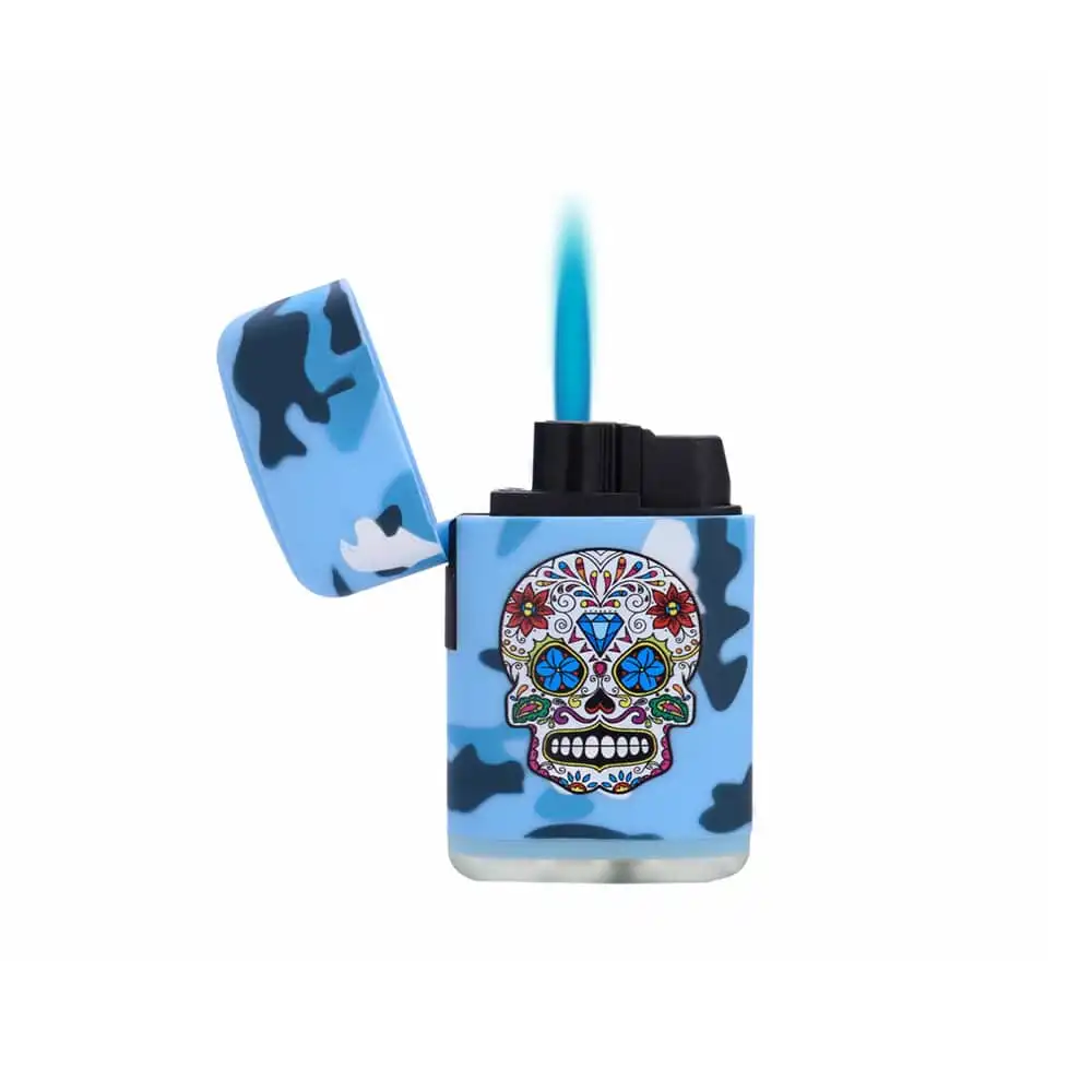 Camouflage Skull Jet Αναπτήρας σε 4 χρώματα μπλε αναπτήρας αναμμένος με φλόγα