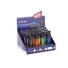 Επιτραπέζιος Αναπτήρας-Φλόγιστρο torch σε 4 χρώματα αντιανεμικός μπλε μαύρο πράσινο κόκκινο πλαστικό δοχείο διάφανο μέσα στο μπλε κουτί παρουσίασής τους