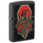 Crow Tattoo Design Αναπτήρας μαύρος μεταλλικός με σχέδιο κοράκι σε στυλ τατουάζ