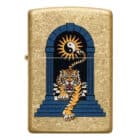 Tiger Tattoo Design Αναπτήρας χρυσός μεταλλικός με μπλε σχέδιο τίγρη και γινγκ-γιανγκ σε στυλ τατουάζ