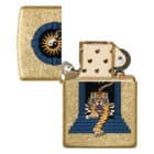 Tiger Tattoo Design Αναπτήρας χρυσός μεταλλικός με μπλε σχέδιο τίγρη και γινγκ-γιανγκ σε στυλ τατουάζ