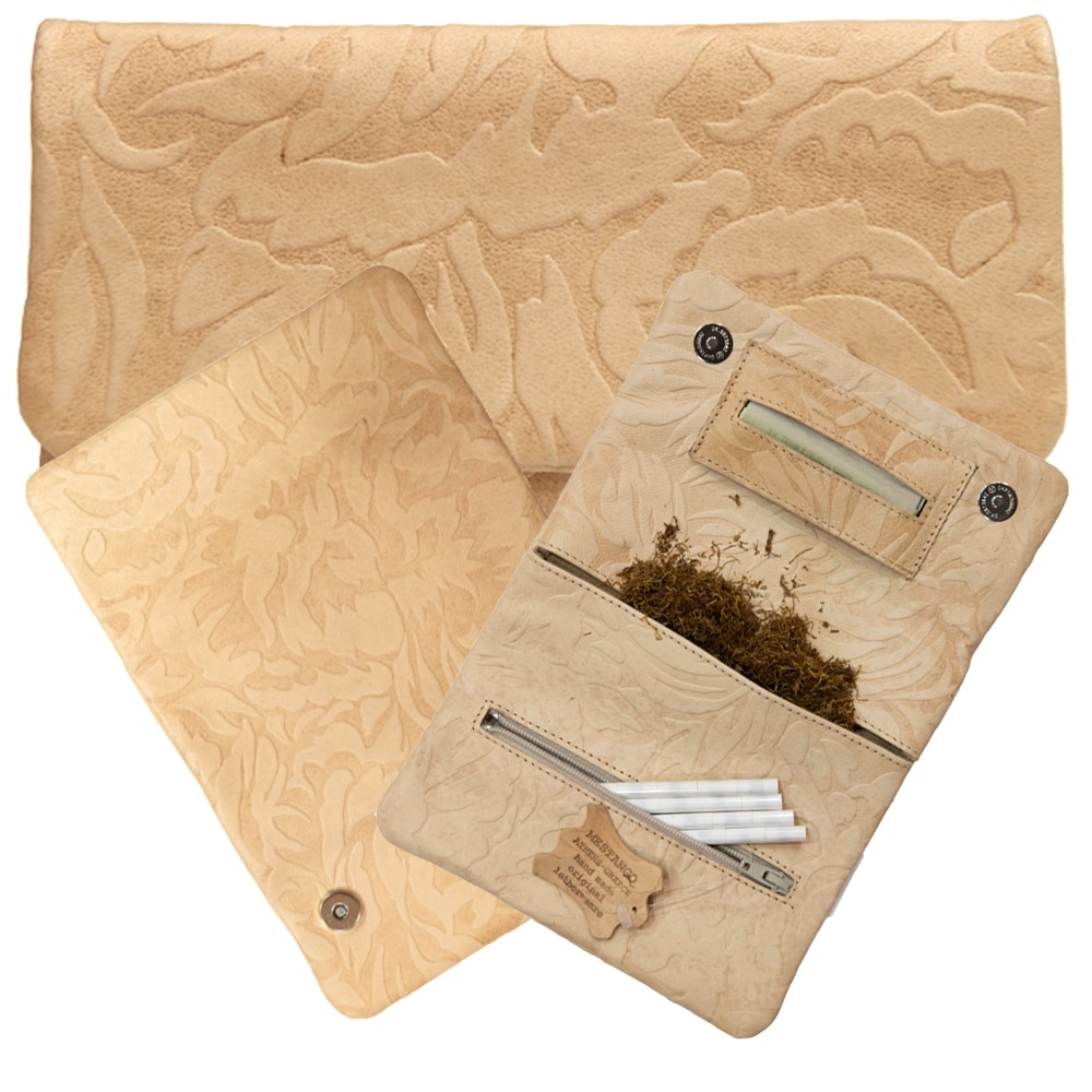 MESTANGO - Floral Δερμάτινη Θήκη Καπνού Στριφτού (Εκρού) (2006)