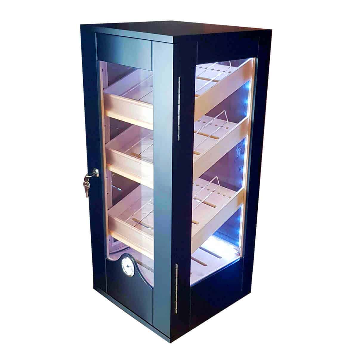 Ξύλινος Υγραντήρας - Βιτρίνα Μαύρος για 100 πούρα με Led Φωτισμό (425)