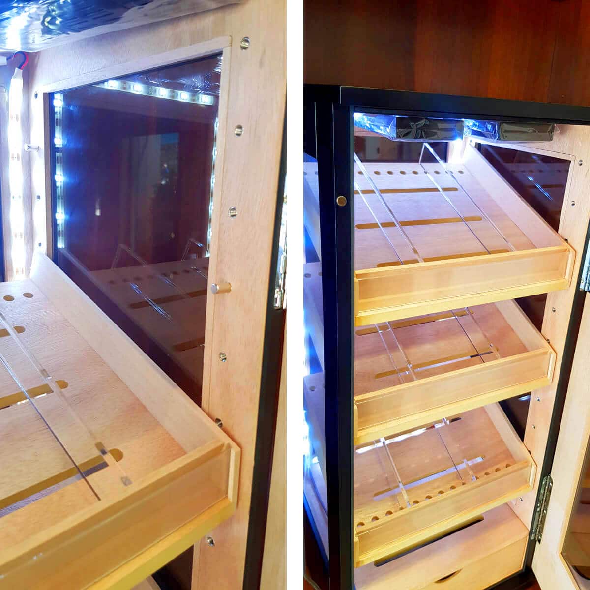 Ξύλινος Υγραντήρας - Βιτρίνα Μαύρος για 100 πούρα με Led Φωτισμό (425)