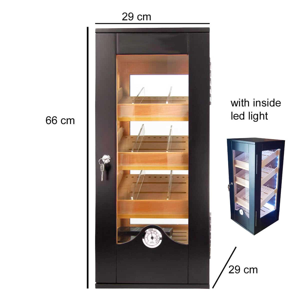 Ξύλινος Υγραντήρας - Βιτρίνα Μαύρος για 100 πούρα με Led Φωτισμό (425)