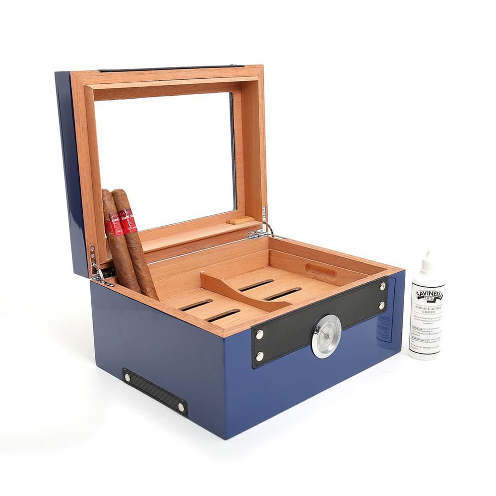 SAVINELLI - Ξύλινος Μπλε Υγραντήρας για 70 Πούρα, ανοιχτός, με δύο πούρα μέσα