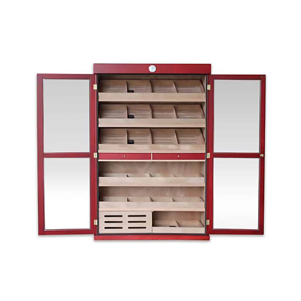 Cabinet Humidor - Cherry Υγραντήρας Cabinet δίφυλλη με γυάλινη πόρτα για 3000 Πούρα (2005), ξύλινος, ανοιχτή δίφυλλη πόρτα