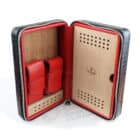 SIKARLAN - Σετ Υγραντήρας Ταξιδίου Δερμάτινος Μαύρος με Πουροκόπτη και Αναπτήρα Πούρου (4067)