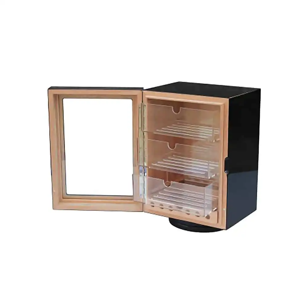 Ξύλινος Υγραντήρας / Humidor Μαύρος για 60 πούρα Περιστρεφόμενος με 3 συρτάρια (1681-BL), με τζάμι