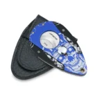 JIFENG - Μπλε Skull Πουροκόπτης Γκιλοτίνα 54 Ring (JF-02) με μαύρη δερμάτινη θήκη