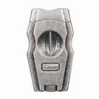 LUBINSKI - Ασημί V-Cut Πουροκόφτης με Punch και Βάση Πούρου (30011-AS)