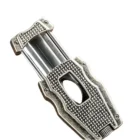 LUBINSKI - Ασημί V-Cut Πουροκόφτης με Punch και Βάση Πούρου (30011-AS)