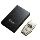 LUBINSKI - Ασημί V-Cut Πουροκόφτης με Punch και Βάση Πούρου (30011-AS)