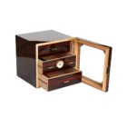 Ξύλινος Humidor / Υγραντήρας Καφέ για 60 πούρα με 3 συρτάρια (0128-D), με τζάμι