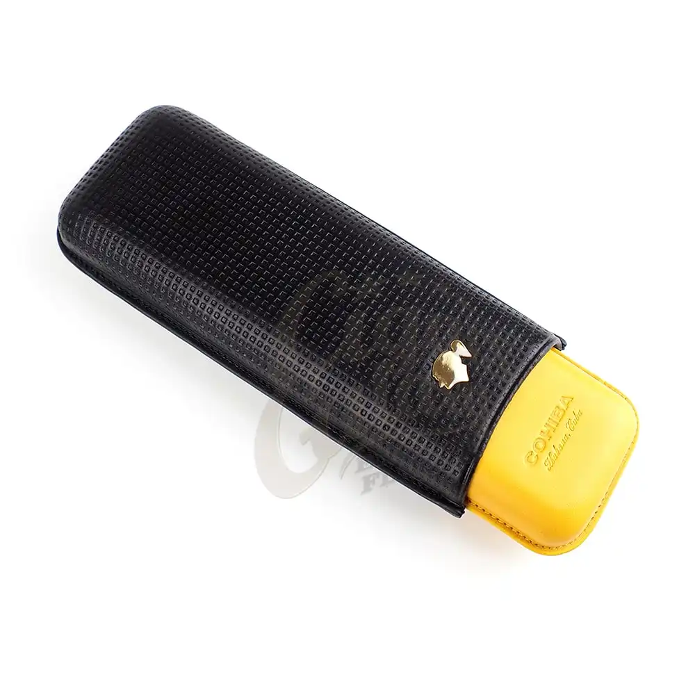 HABANOS - Cohiba Δερμάτινη Πουροθήκη για 2 πούρα (IB047), μαύρη-κίτρινη