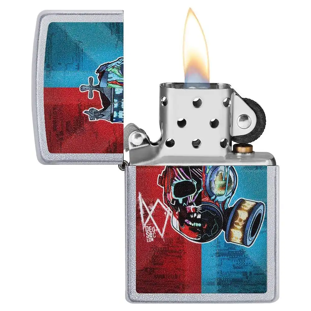 ZIPPO - Watch Dogs Legion Αναπτήρας (96792), μεταλλικός, με κόκκινο-μπλε σχέδιο, αναμμένος