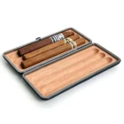 SAVINELLI - Μαύρη Δερμάτινη Πουροθήκη 3 Πούρων (Τ567ΒΚ), ξύλινη