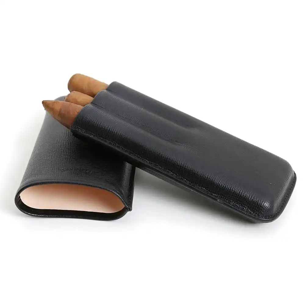 SAVINELLI - Μαύρη Δερμάτινη Πουροθήκη 3 Πούρων (Τ569)