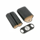 ANGELO - Πουροθήκη Diamond Μαύρη για 2 Πούρα ανοιχτή μαζί με κόφτη Angelo