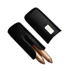 LUBINSKI - Κροκό Δερμάτινη Θήκη για 2 Πούρα Μαύρη Ring 58 ανοιχτή και γεμάτη με 2 πούρα