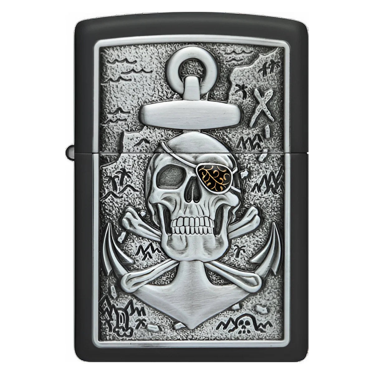ZIPPO - Skull Anchor Emblem Αναπτήρας (48122) Ο Zippo Skull Anchor Emblem ξεχωρίζει με την εντυπωσιακή του εμφάνιση: πάνω σε μαύρη ματ επιφάνεια παρουσιάζεται ανάγλυφο έμβλημα με κρανίο και άγκυρα.